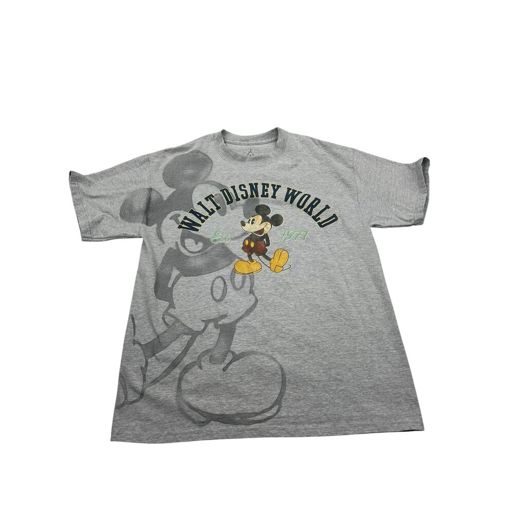 Walt Disney World Mickey Mouse Hanes Mens Gray Est 1971 Short Sleeve Tee Sz L